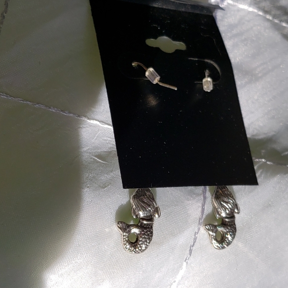 Pearl & Chalcedony Tibetan Silver Mermaid Earrings - Picture 2 of 2